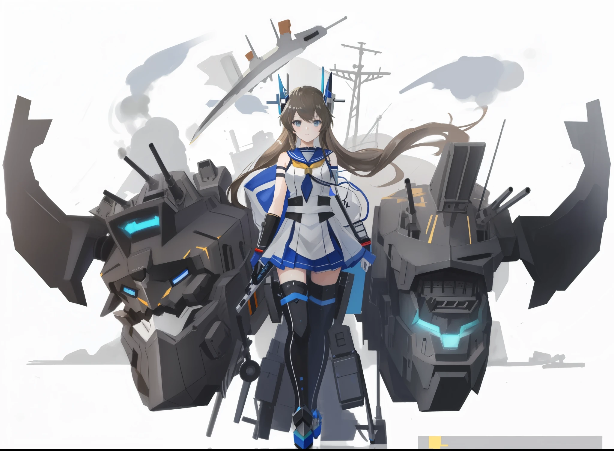 anime girl with a sword and a helmet on a white background, kantai collection style, made with anime painter studio, pixiv contest winner, girl with warship parts, in style of cytus and deemo, anime robotic mixed with organic, epic anime style, digital art on pixiv, pixiv style, pixiv, zerochan art, painted in anime painter studio