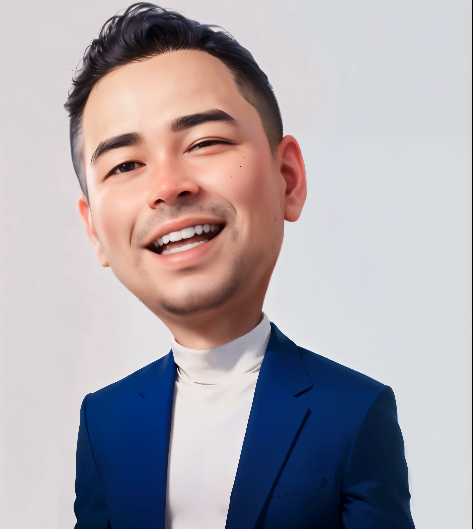 arafed man in a blue suit and white turtleneck smiling, andrew thomas huang, headshot profile picture, portrait of danny gonzalez, asian male, inspired by Pablo Carpio, asian man, ramil sunga, rick dai, khyzyl saleem, david luong, enes dirig, aykut aydogdu, reuben wu, promotional portrait