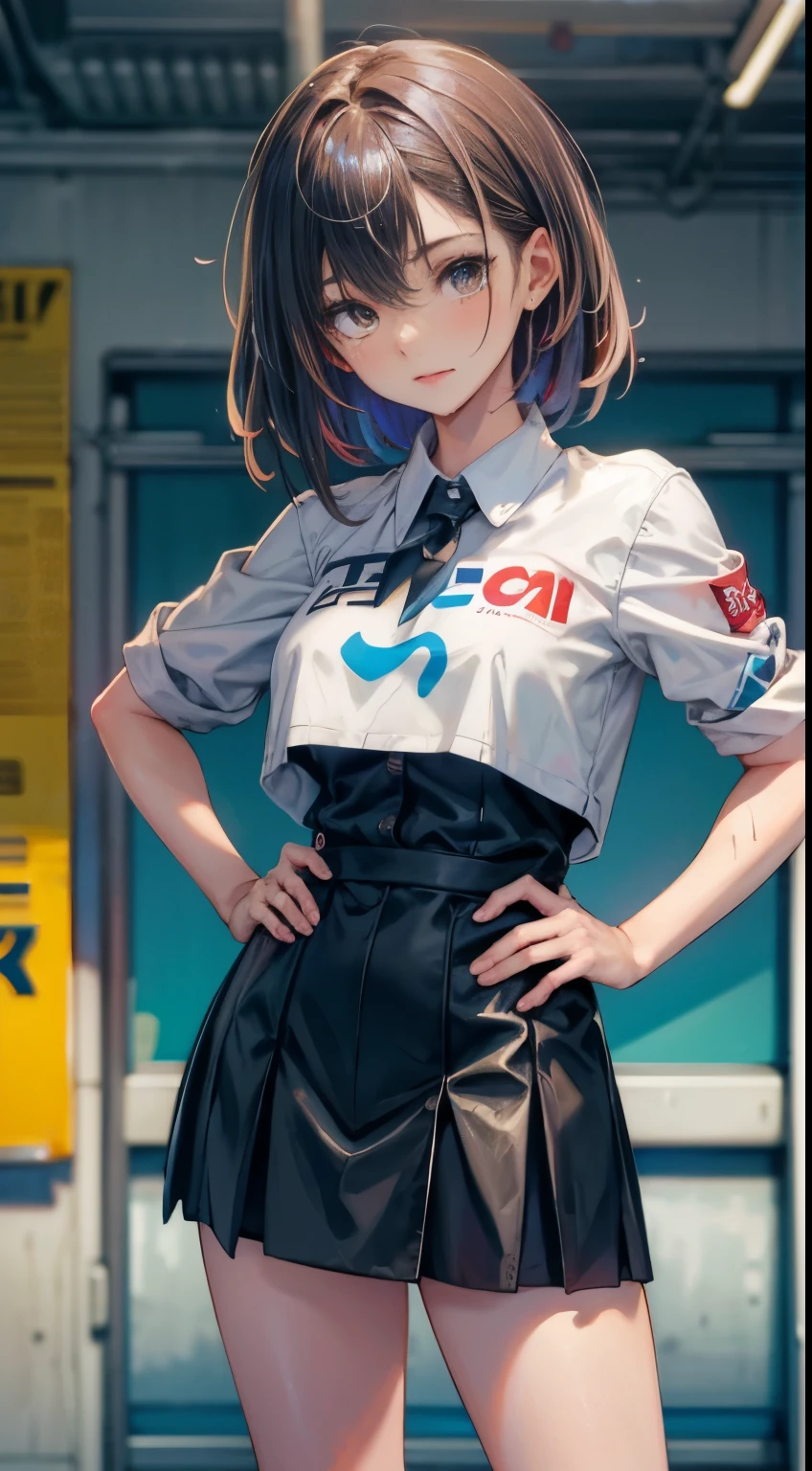 1girl huge large breasts,、((top-quality)), ((masterpiece)), 、A smile、 Pitch Resuit、Colossal tits、Puffy nipple、 knee high、Naughty face、 knee high white、Adult Woman、(cum in vaginas:1.3)、cum in mouth、( G-string to overflow:1.5)、 Sobbing tears、、 short-cut、see through White One Piece Checkered Mini Skirt、dress lift、l、Race Queen、A slender、 , masterpaintings, best qualtiy, Photorealsitic, ultra-detailliert, (shiny skins, perspired:1.4), Look at the big crowd, With short black hair, Brown-eyed,slender,dynamic light and shadow,hight resolution,Sharp Focus,depth of view,The eyes are delicate,Sharp pupils,pupil realistic,(Colossal tits),、A slender、(thick thight),outside of house,Skysky、、grid girl, underboob, wet_clothes, Wearing a grid_girl outfit with sponsor's logo printed, (standing in a motorsport racing)+,, left hand on waist
