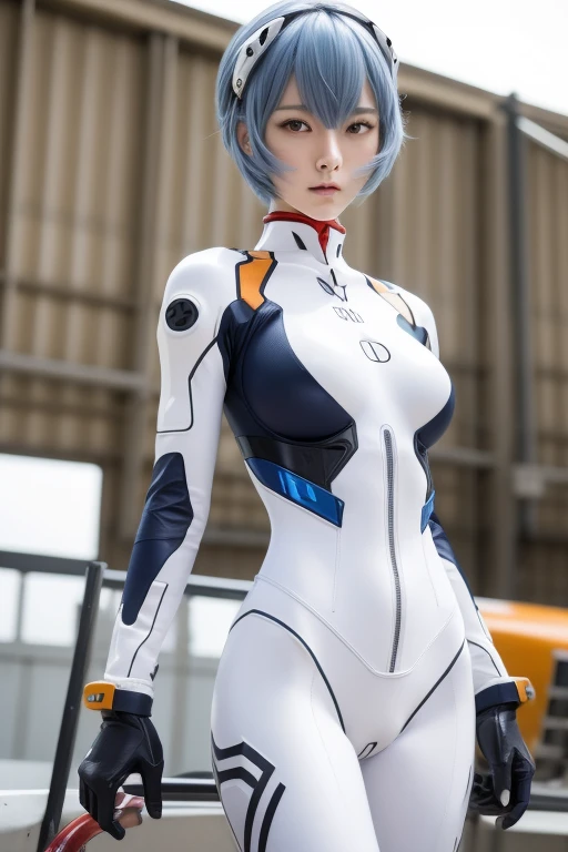 (masterpiece:1.2), highest quality, (Beautiful details:1.4), Highly detailed photos, Natural light, 
Outdoor, Hangar in the distance, Walking towards here, 
Rei Ayanami, One Girl, 
Navy Blue Hair, Smooth Hair, Thin Hair, short hair, (Red Eyes:1.2), 
Don't leave or right々headgear of, White headpod, Headset Interface, 
Bodysuits, A plug suit that completely covers the body, A simple and soft plug suit, 白いBodysuits,
Small breasts, small breasts, 