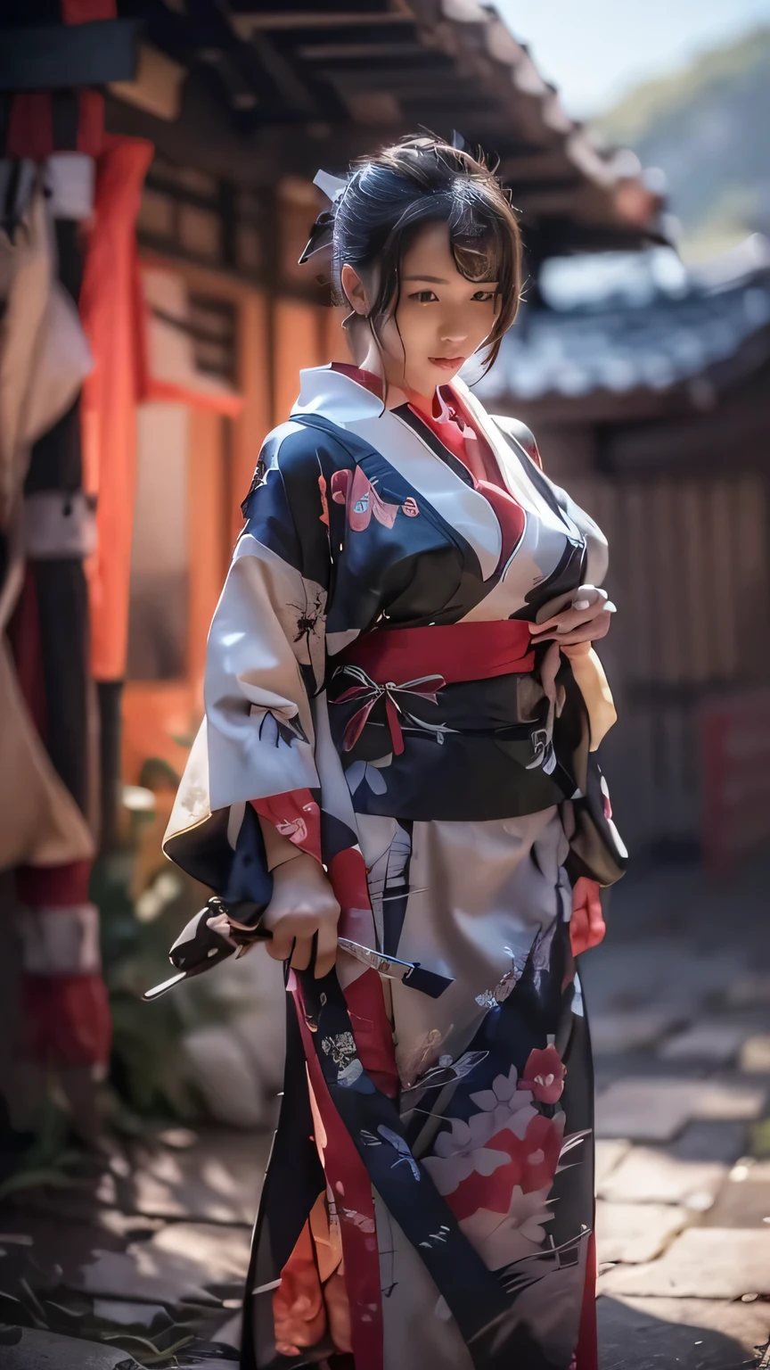 ((The background is the village of Shinobi:1.5)、Female ninja training in the village)、(Realistic、Like a photograph、Live Action、8k, Photorealistic, RAW Photos, Best image quality: 1.4), Single-lens reflex camera、RAW Photos, highest quality, Realistic, Highly detailed CG Unity 8k wallpaper, Written boundary depth, Cinematic Light, Lens flare, Ray Tracing, Realistic background、((waso:1.5、kimono、ninjya:1.3、kunoichi:1.4)、Sexy Ninja:1.37、Get into a fighting stance:1.3、Ninjutsu activation:1.2、Trained abdominal muscles、Cleavage、Big Breasts)、Grey Hair、short hair、Standing in the village、Night Village、((Ultra-dense skin))、 1 girl,Cute Kunoichi、((whole body:1.5)，Looking at the audience:1.1、Glare、I like that style、Pay attention to the details、The perfect outfit、(White skin)、An accurate portrait、Accurate Arm、Accurate feet、Beautiful legs、Precise thighs、Anatomically correct body、View from the front