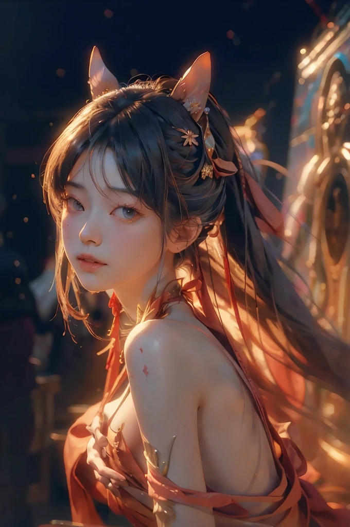 (RAW photo, Best quality), (Realistic, photo-realistic:1.3), Best quality, Highly detailed, Masterpiece, Ultra-detailed, illustration, 1 Girl, The upper part of the body_Body, Dynamic Angle, world mastery theater, Messy_Long_Hair,Best quality, Extremely detailed CG Unity 8K wallpaper,ink,astounding,Movie Lighting,lens_flare,dunhuang_Style,scantily clad,4K Ultra Clear,Delicate details,Bright light, (????? body:1), (random sexy pose), (????? ass), (perfect hands), (perfect fingers)