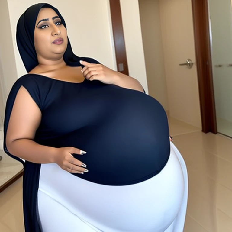 Extremely Hyperpregnant Kuwaiti woman with huge belly wearing a dress