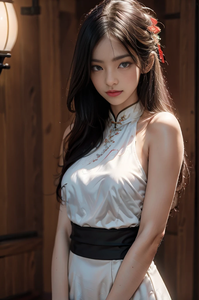 (RAW photo, Best quality), (Realistic, photo-realistic:1.3), Best quality, Highly detailed, Masterpiece, Ultra-detailed, illustration, 1 Girl, The upper part of the body_Body, Dynamic Angle, world mastery theater, Messy_Long_Hair,Best quality, Extremely detailed CG Unity 8K wallpaper,ink,astounding,Movie Lighting,lens_flare,dunhuang_Style,scantily clad,4K Ultra Clear,Delicate details,Bright light, (naked body:1), (random sexy pose), (naked ass), (perfect hands), (perfect fingers)
