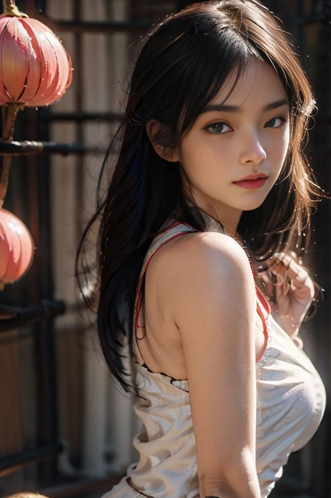 (RAW photo, Best quality), (Realistic, photo-realistic:1.3), Best quality, Highly detailed, Masterpiece, Ultra-detailed, illustration, 1 Girl, The upper part of the body_Body, Dynamic Angle, world mastery theater, Messy_Long_Hair,Best quality, Extremely detailed CG Unity 8K wallpaper,ink,astounding,Movie Lighting,lens_flare,dunhuang_Style,scantily clad,4K Ultra Clear,Delicate details,Bright light, (naked body:1), (random sexy pose), (naked ass), (perfect hands), (perfect fingers)
