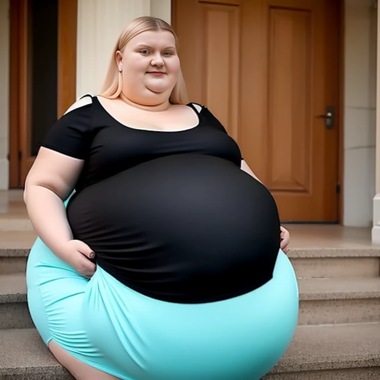 Extremely Hyperpregnant Latvian woman with huge belly wearing a dress