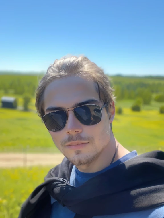 a man is standing in a field