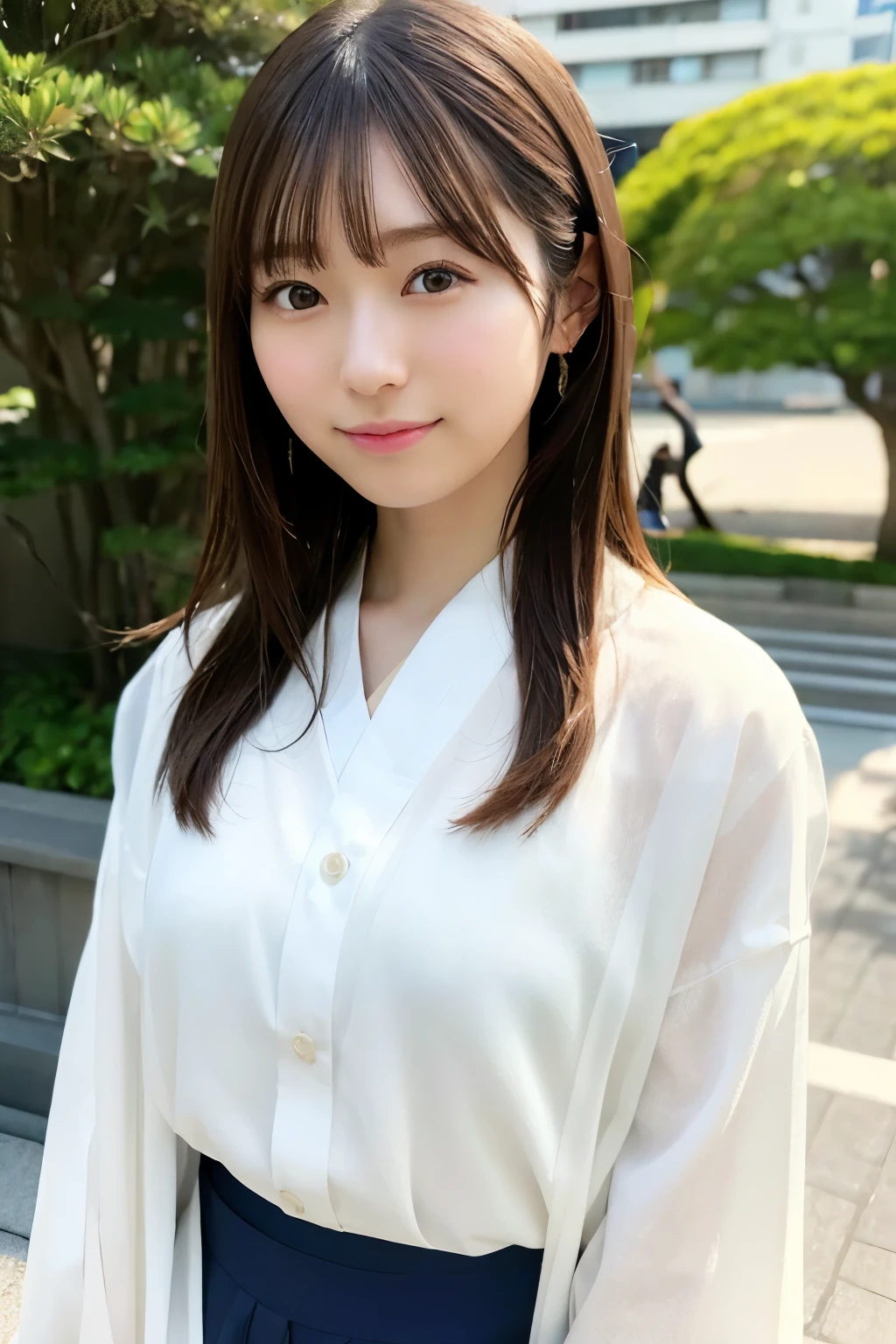 ((Photoreal)), 8K full-length portrait, (Beautiful woman), (Japanese woman), (detailed face), attractive look, Clear system, 18-year-old, Tokyo city, summer, for the background, medium hair, 