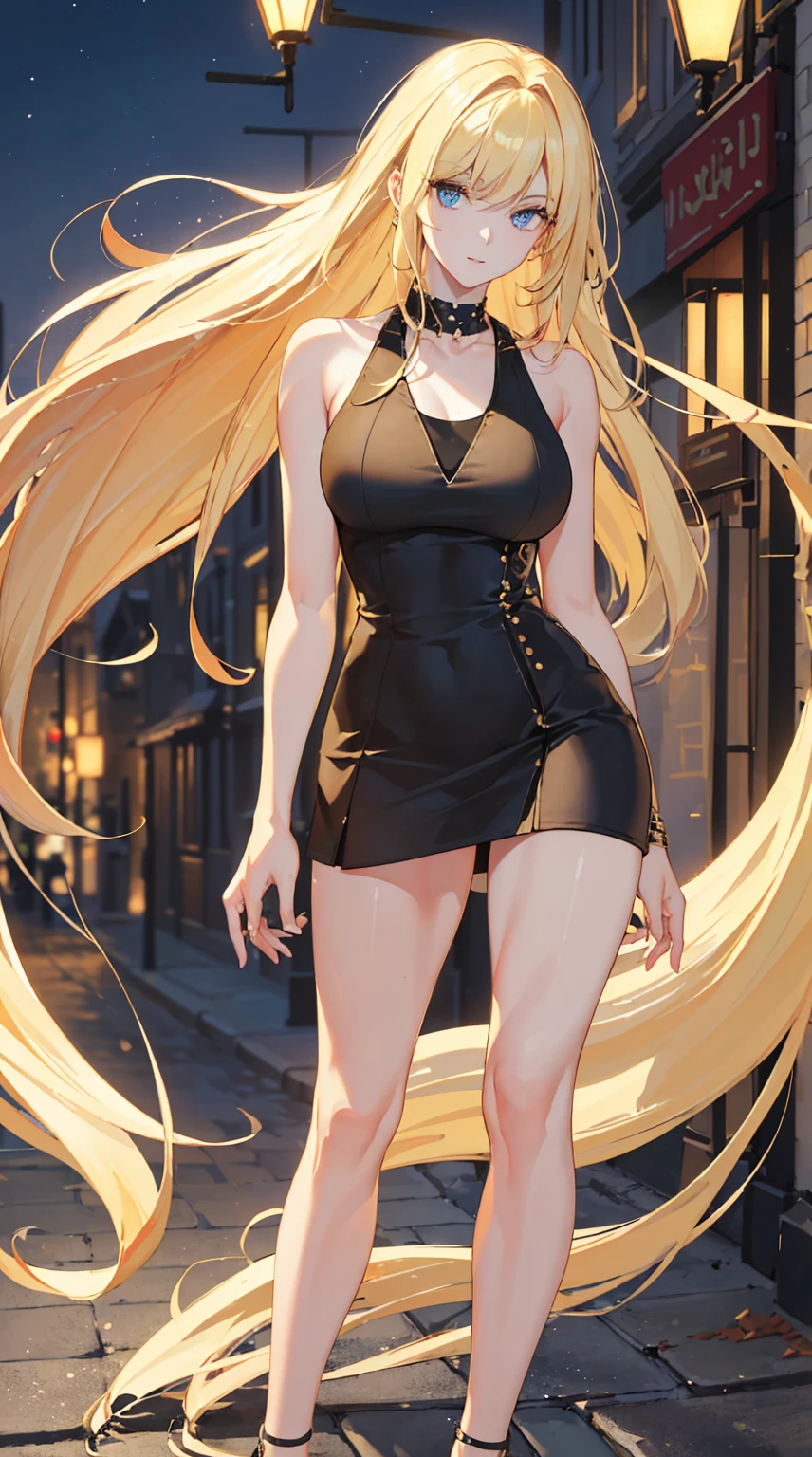 ((Best Quality, 8k, Masterpiece: 1.3)), Full Body, Focus Sharp: 1.2, Outstanding Beauty: 1.4, Slender Abs: 1.2, (((Blonde, Big: 1.2)), Tank Top Dress: 1.1, (Night City, Street: 1.1), Highly Detailed Face and Skin Texture, Detailed Eyes, Double Eyelids