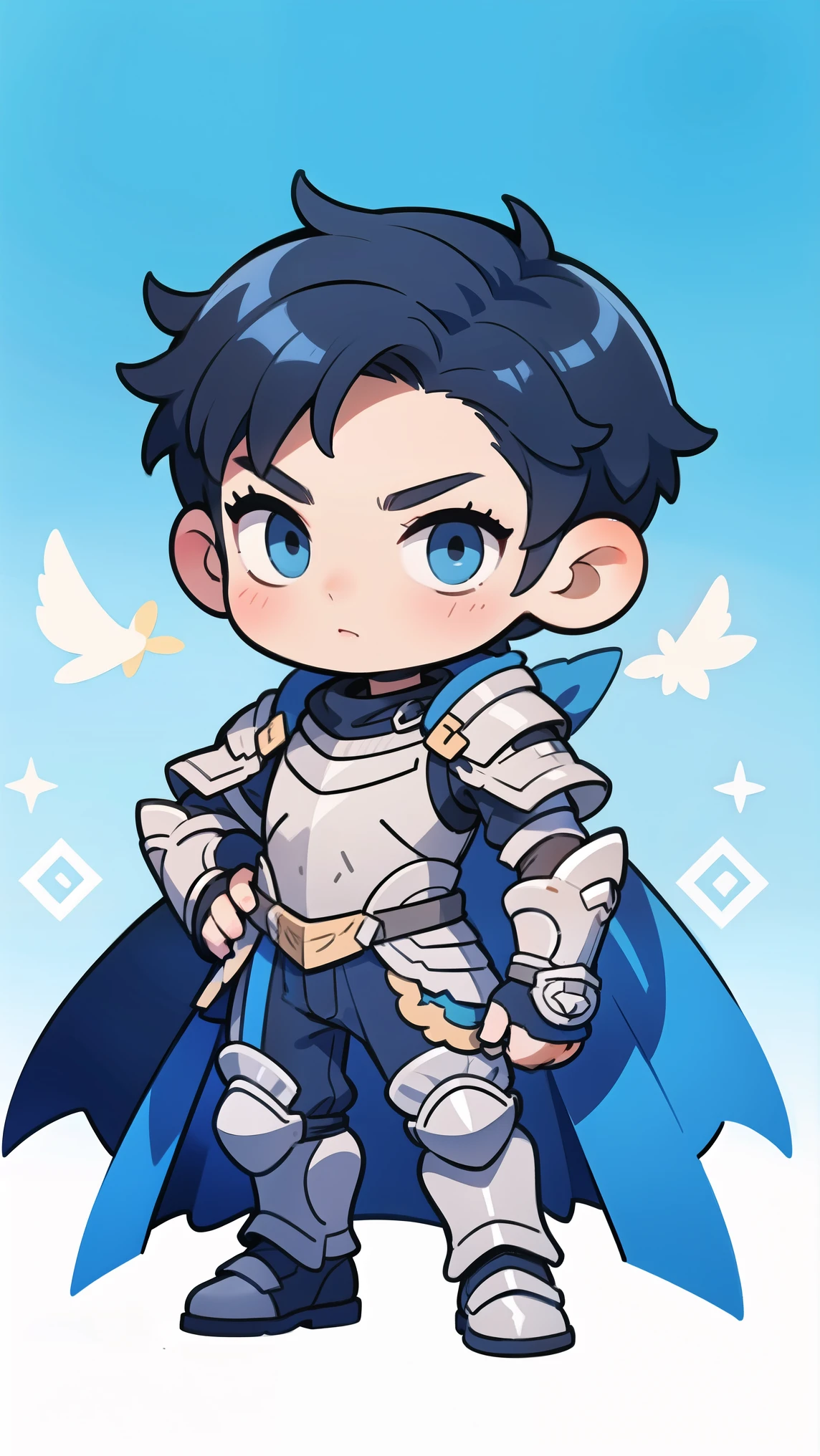 Paper covered、Male、masterpiece, highest quality,, (highest quality), (Best illustrations), whole bodyが見える、Wearing a mask、Black Hair、Based on black and blue、Armor、male、character、mask、I can't see your face、whole body、Astringent、SF、