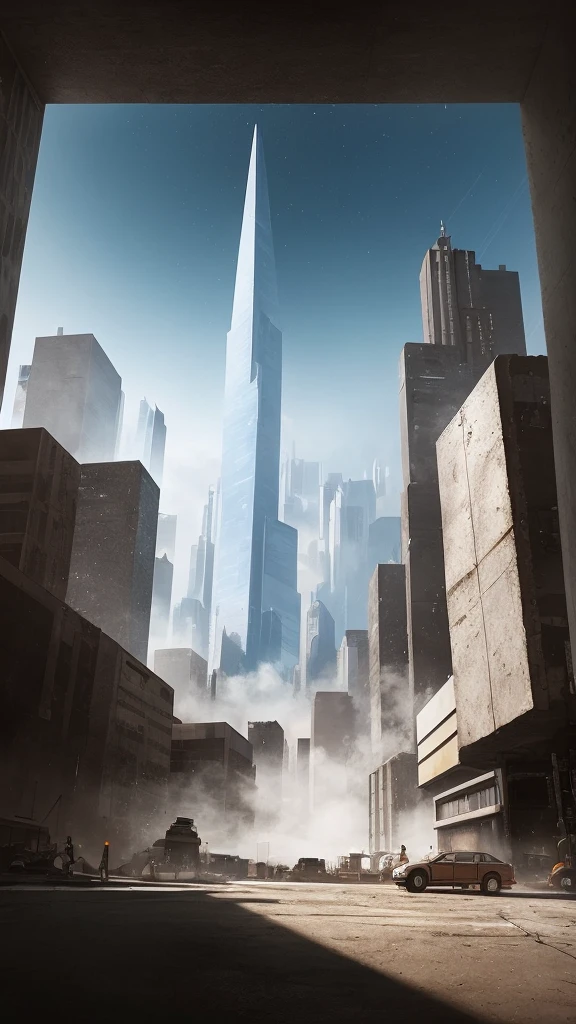 (full shot body: 1.4) an Abstract photo of raging metropolitan city life, masterpiece, (realism: 1.4), best quality, beautiful lighting, ray tracing, space background, (very detailed background, complex busy background: 0.8), Earth in the background, clear focus, volumetric fog, 8k uhd, dslr, high quality, film grain, photo realism, lomography, in (a huge metropolis in a future dystopia), viewed from below, translucent , (HDR: 1.2)