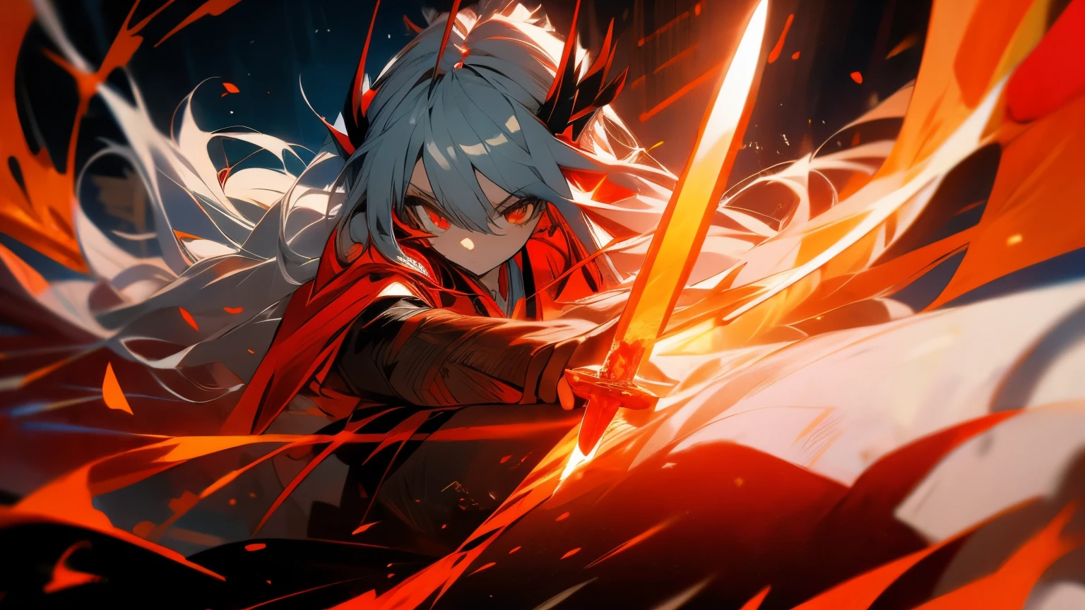 Gray Hair,Long Hair,Shrine maiden,amber,Red Eye,knife