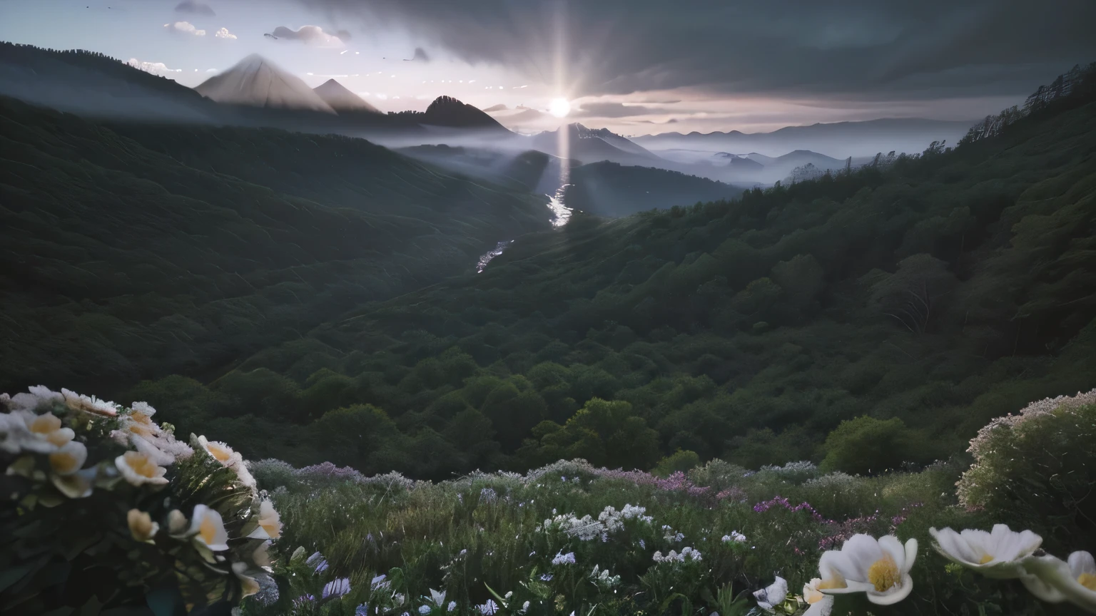 Magnificent view,Forest edge landscape photography Professional high-quality nature digital photography,Spring flowers bushes in the moonlight on a rainy night,precipice,Eau,Boulders,foggy sky,Traces of rain,Nightmare vision, Dark fantasy plot,Perfect and excellent composition,8K resolution,the detail,Ultra-wide-angle distance shooting,background inside dark,Jack Guzman's environmental art photography,realisticlying,cinematic compositions,Volumetriclighting,A high resolution,vividness, A detailed, Stunning sky,Colorful clouds float,true to life, Pubic area is clear, flawless perfection, Digital SLR, 1024, 2048, 4096, A detailed, Sharp, best qualtiy, high qulity, absurderes,unmanned background,The is very detailed、Detailed lighting shadows,Trends on ArtStation、iintricate、high detal、dramaticidjourney Art(Volumetriclighting:1.2)hdr shot。(Faraway view,Super deep view,ultra-wide-angle,Microfocal length lens:1.2)(realisticlying:1.4)tmasterpiece、high high quality、Beautiful photography、globalillumination、