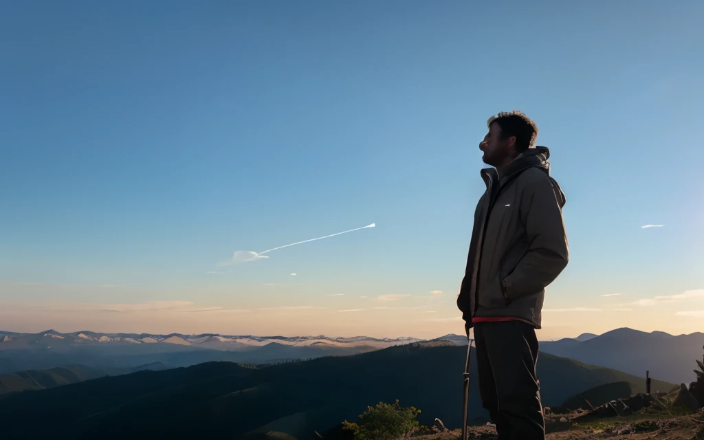 A cultivator standing on a mountain and looking at the sky