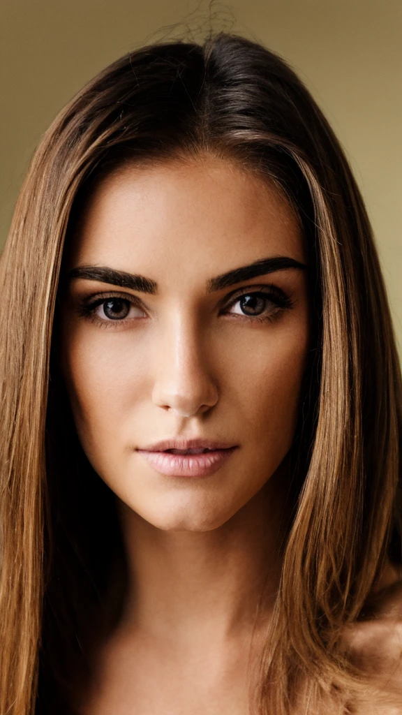 brunette, beautiful straight hair, nice eyes, small nose