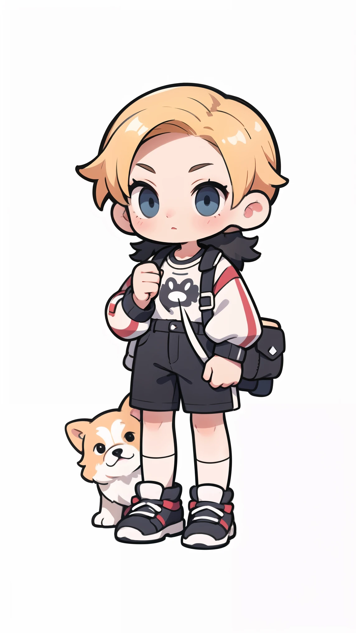 simple details,chibi,full body, a boy holding a dog in her hand