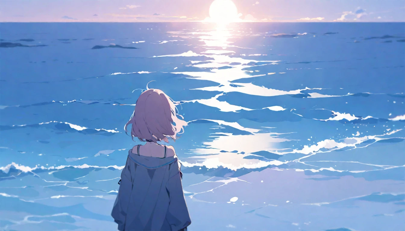 Girl looking at the sea illustration