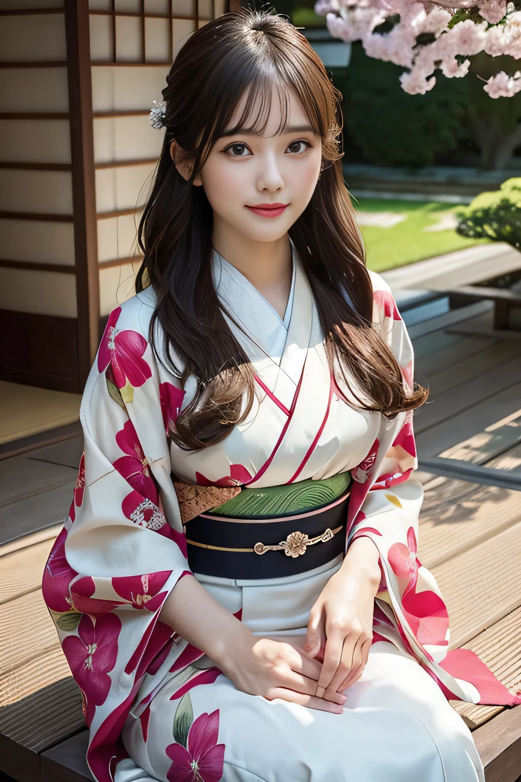tits out、(Photorealsitic:1.4), (Top image quality:1.0), (超A high resolution:1.0), 8K, Raw photography, (masterpiece:0.2), (pureerosface_v1:0.5)、(Best Quality Detail:1.2)、realisitic、8K UHD、hight resolution、(1girl in:1.2)、The ultra-detailliert、High quality textures、intricate detaileicromini、thighs thighs thighs thighs、large full breasts、Wide open chest、detaileds、Very detailed CG、High quality shadows、Detail Beautiful delicate face、Detail Beautiful delicate eyes、depth of fields、Ray traching,1girl in, japanaese girl, Cute, slender, appearance々Kimono with design, Kimono with Japanese pattern,Floral scrunchie, Beautiful skin, Facing the front,Sit down, Sit upright and say thank you,Align your hands elegantly,Smile faintly The Land of Japan,Japanese garden,Luxury Japanese-style room, skyporn, Magic Hour, (Realistic:1.3), Finely detailed, quality, (masutepiece:1.2), (Photorealistic:1.2), (Best Quality), (Intricate details), Dramatic, Ray tracing, photograph, +Lola, (good fingers:1.2),