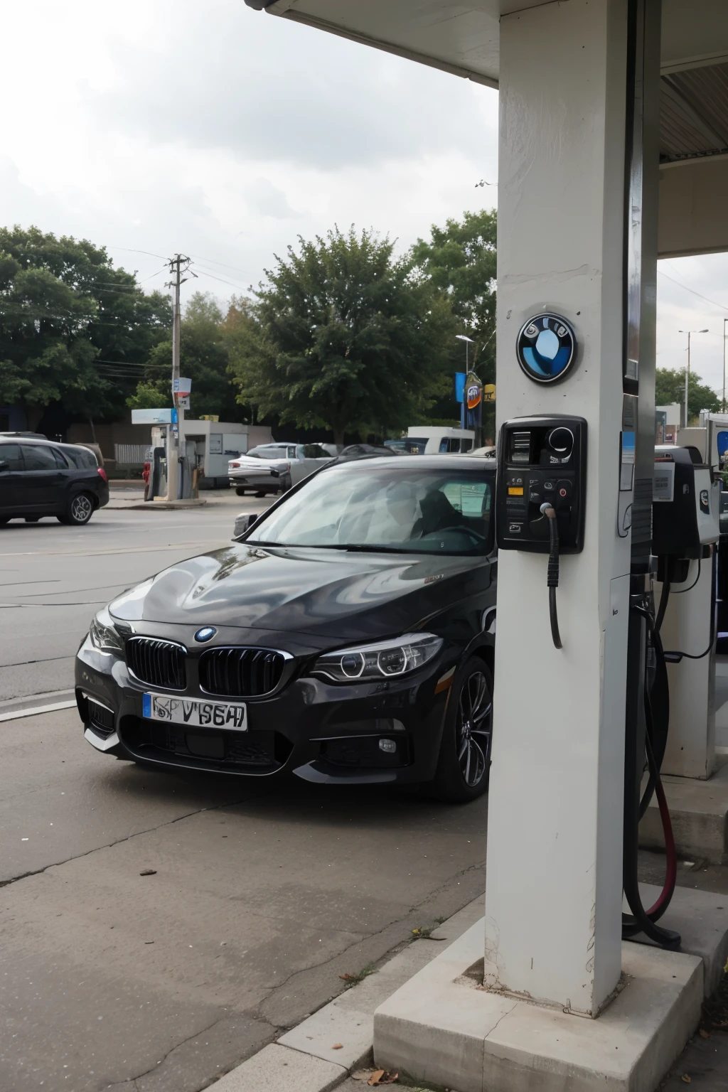 BMW car at gas station