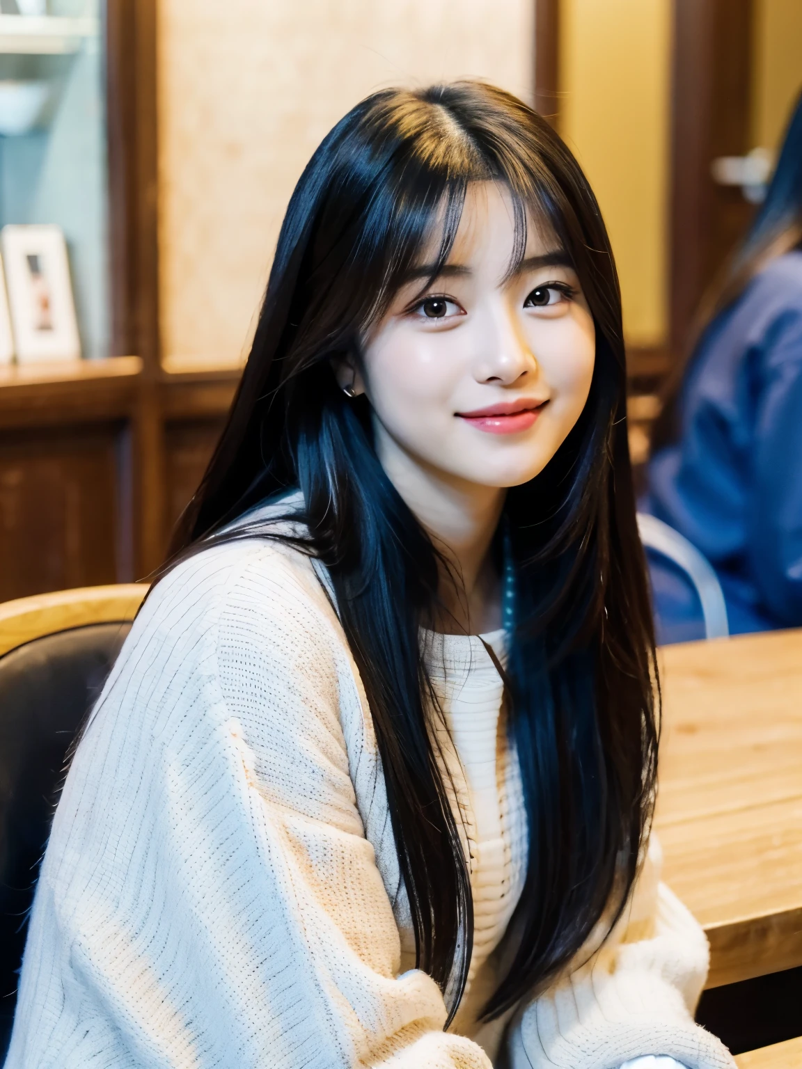 arafed asian woman with long black hair sitting at a table, jaeyeon nam, wan adorable korean face, jinyoung shin, heonhwa choe, tzuyu from twice, lee ji-eun, lee ji - eun, ulzzang, xintong chen, young cute wan asian face, korean girl, wenfei ye, young wan angel
