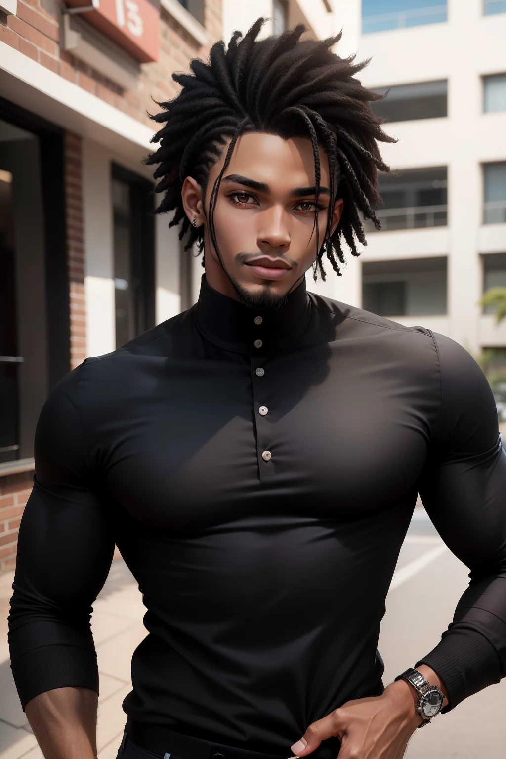 jovem negro, pingar, terno vermelho, cabelo estiloso, cabelos pretos, Sorriso, mostrar, lindo, pose de alvejante, Estilo anime, homem, negro, cabelo preto, terno vermelho