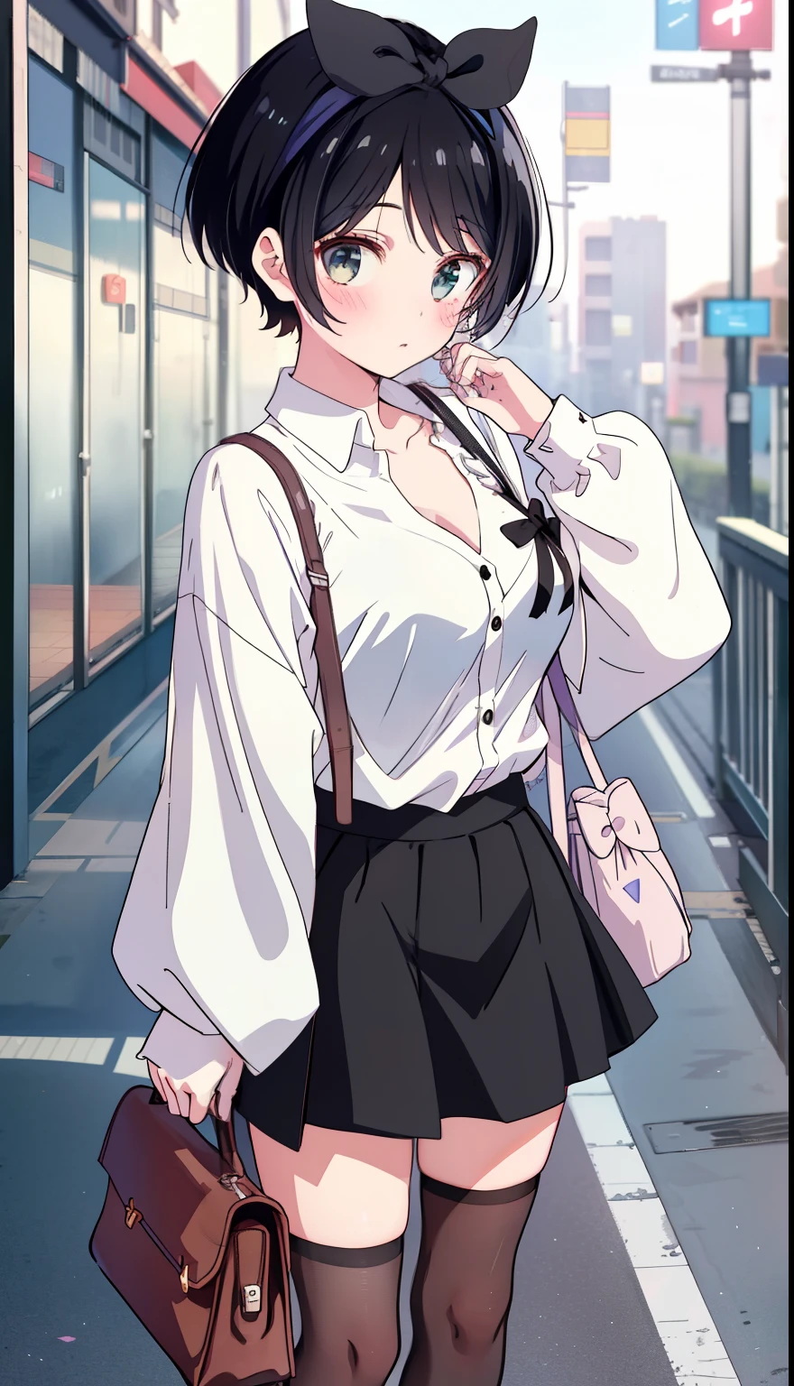 One Girl、positive、Standing posture、Full body portrait、Black Hair、Medium Haircut、blush、Absolute area、Black knee-high socks、Knee-length、stockings、Black Pantyhose、White underwear、shirt、White hoodie、Brown checked mini skirt、Japanese high school students、Summer clothes、Night entertainment district、night、（Very large breasts）、Cleavage、((Lesbians around the world))、masterpiece、（highest quality）、
Panties around the ankles、Black Loafers、Shirt buttons fly off、Unbutton your shirt、Exposing the breasts、Bare your breasts