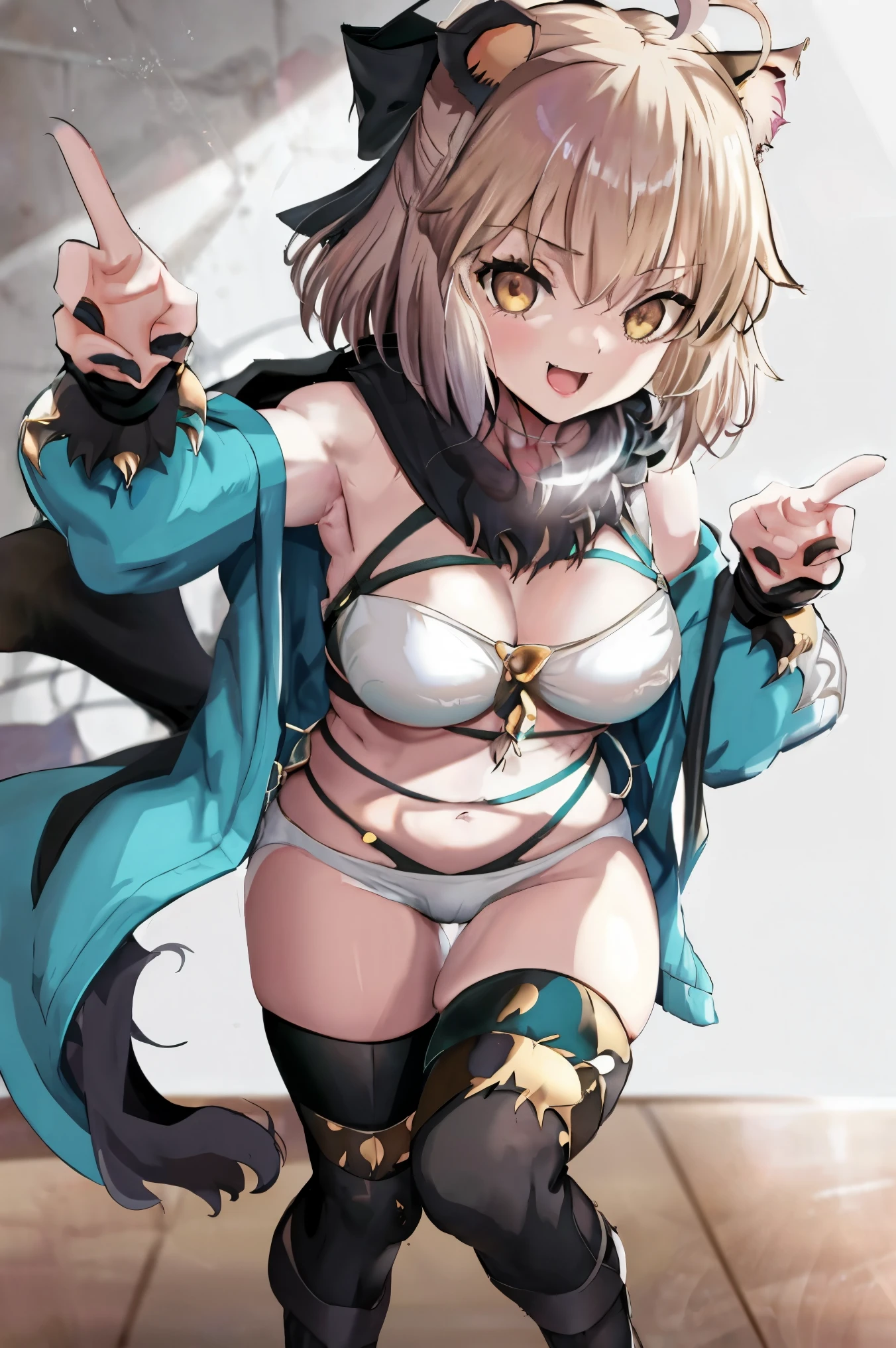 masterpiece, best quality,extremely detailed CG unity 8k wallpaper,
1girl,okita souji swimsuit \(fate\),
 smile,shy,squat,middle_breasts,navel,thighs,happy,gold_eyes,apart_thighs,apart_knees,rise_knee,covered_pussy,dangerousbeast,(dangerousbeast:1.5),perfect_hands,single_up_hair,thigh-highs,wolf_ears,selfie,