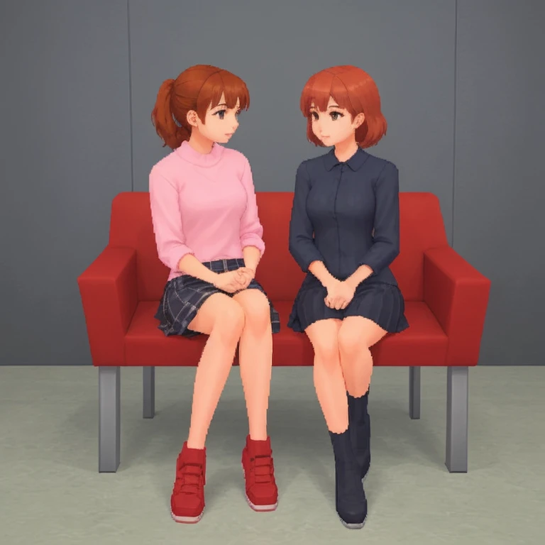 two girl sitting on chair, girls, playstationretrov2, lowpoly, ps1, pixelated