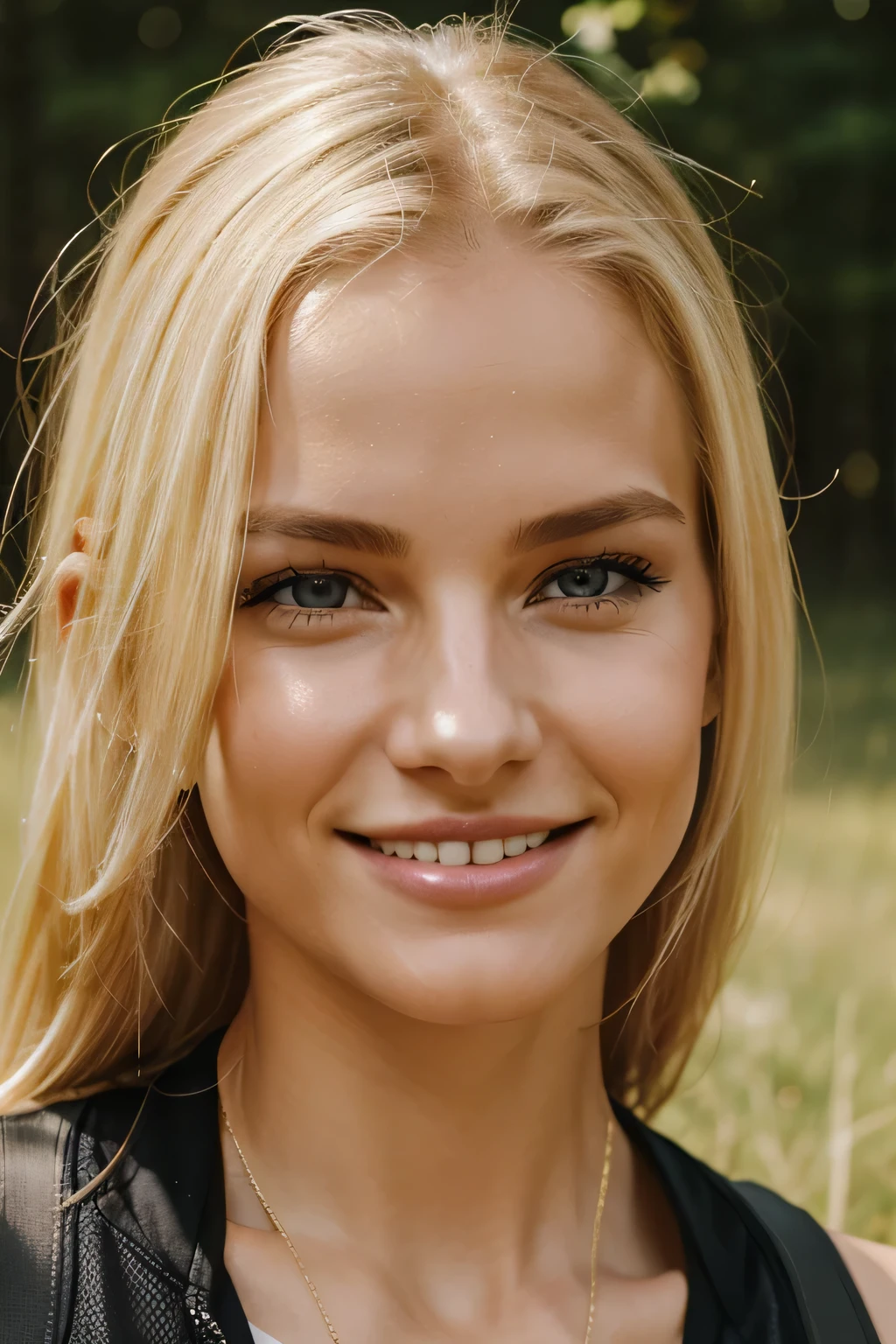 Great girl, hole body, blondes langes Haar, beautiful, , Western-Ausschnitt, bauchnabelpiercing, cap, 22 jahre, definiert, (((mittlere Oberweite))), strahlt Freude aus, extremely detailed, sportoutfit, close up of the face, front view, looking directly in the camera, wandern, fitness, piercing, natur, smile