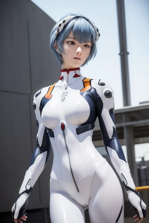 (masterpiece:1.5), highest quality, (Beautiful details:1.4), Highly detailed photos, Natural light, 
Being outdoors, Hangar in the distance, Walking towards here, 
Evangelion, Rei Ayanami, One Girl, 
Dark navy blue hair, Smooth Hair, Thin Hair, short hair, (Dark red eyes:1.6), 
Don't leave or right々headgear of, White headpod, Headset Interface, 
Bodysuits, A plug suit that completely covers the body, A simple and soft plug suit, 透けない白いBodysuits,
Small breasts, small breasts, 