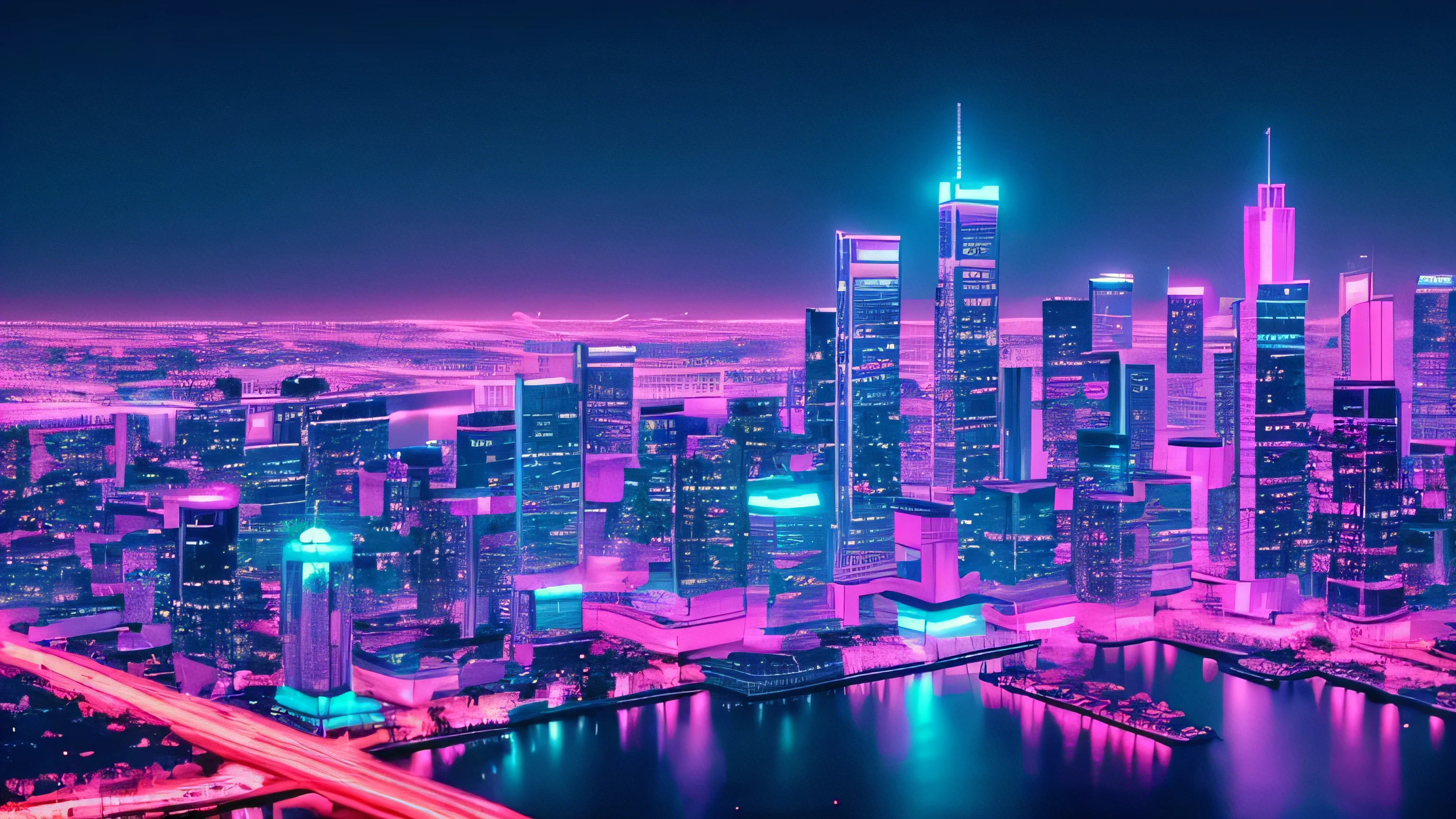 Missonville City, retrowave, skyscrapers, neon
