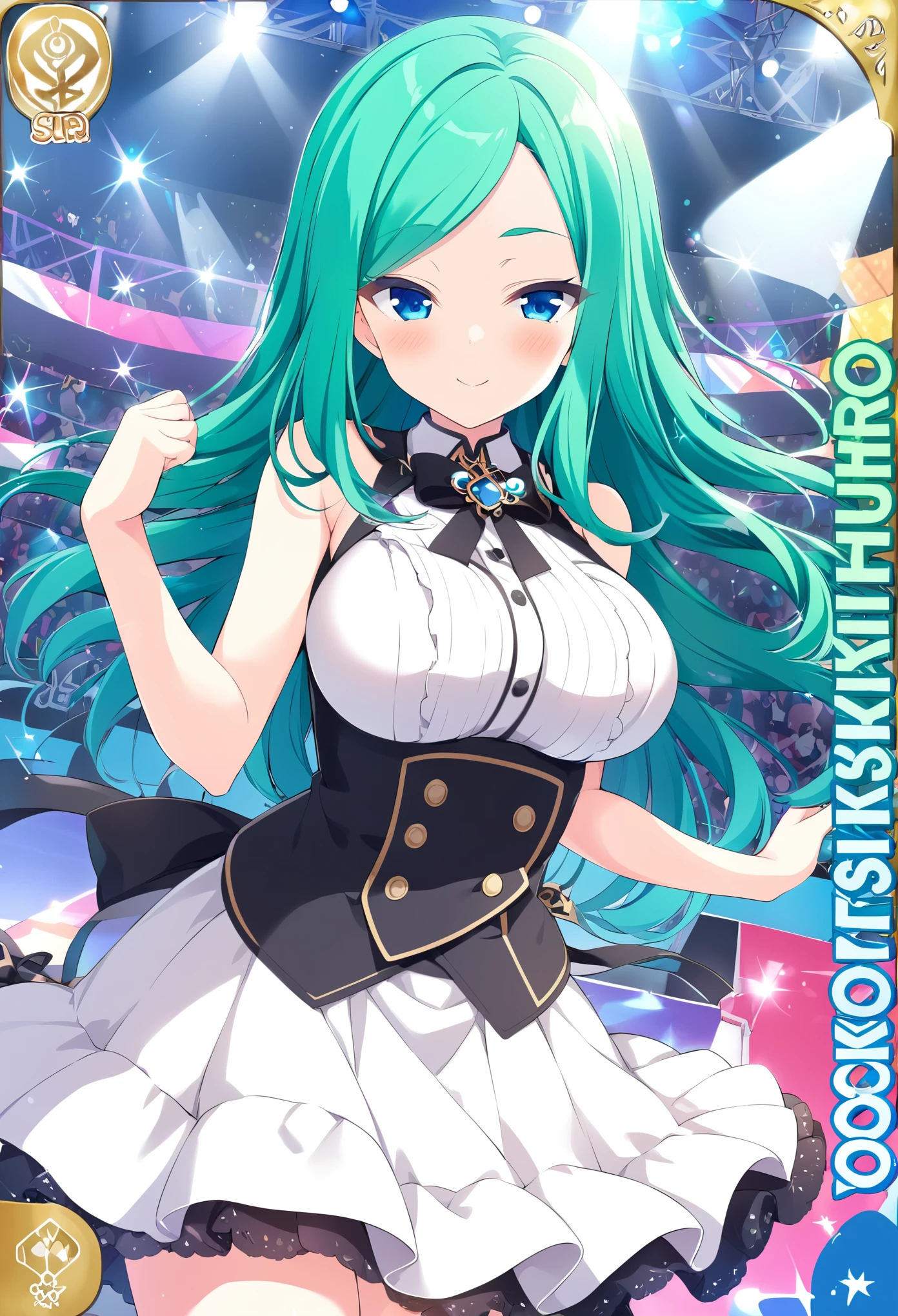 tsukishiroyoko, Green hair, long hair, Blue eyes.,, large breasts, live stage, solo