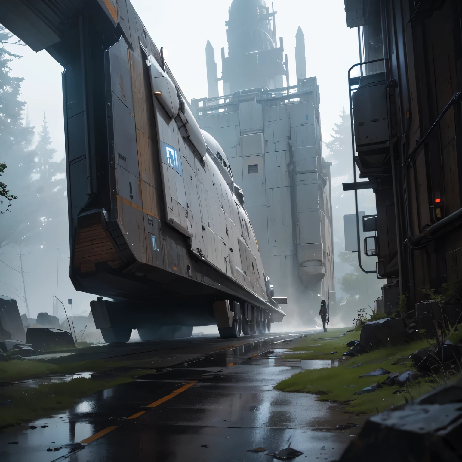 View of an alien cybernetic and digital futuristic space shuttle, state-of-the-art. The surrounding environment is threatening, with damp stone walls and a silence that seems oppressive. 8K Ultra HD resolution.
