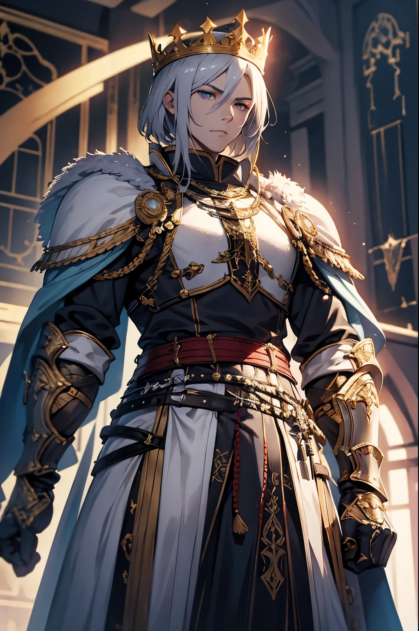 Create a King with armor and a sword in his hand.