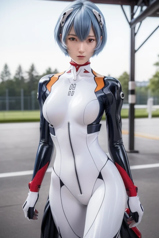 (masterpiece:1.5), highest quality, (Beautiful details:1.4), Highly detailed photos, Natural light, 
Being outdoors, Hangar in the distance, Walking towards here, 
Evangelion, Rei Ayanami, One Girl, 
Dark navy blue hair, Smooth Hair, Thin Hair, short hair, (Dark red eyes:1.6), 
Don't leave or right々headgear of, White headpod, Headset Interface, 
Bodysuits, A plug suit that completely covers the body, A simple and soft plug suit, 透けない白いBodysuits,
Small breasts, small breasts, 