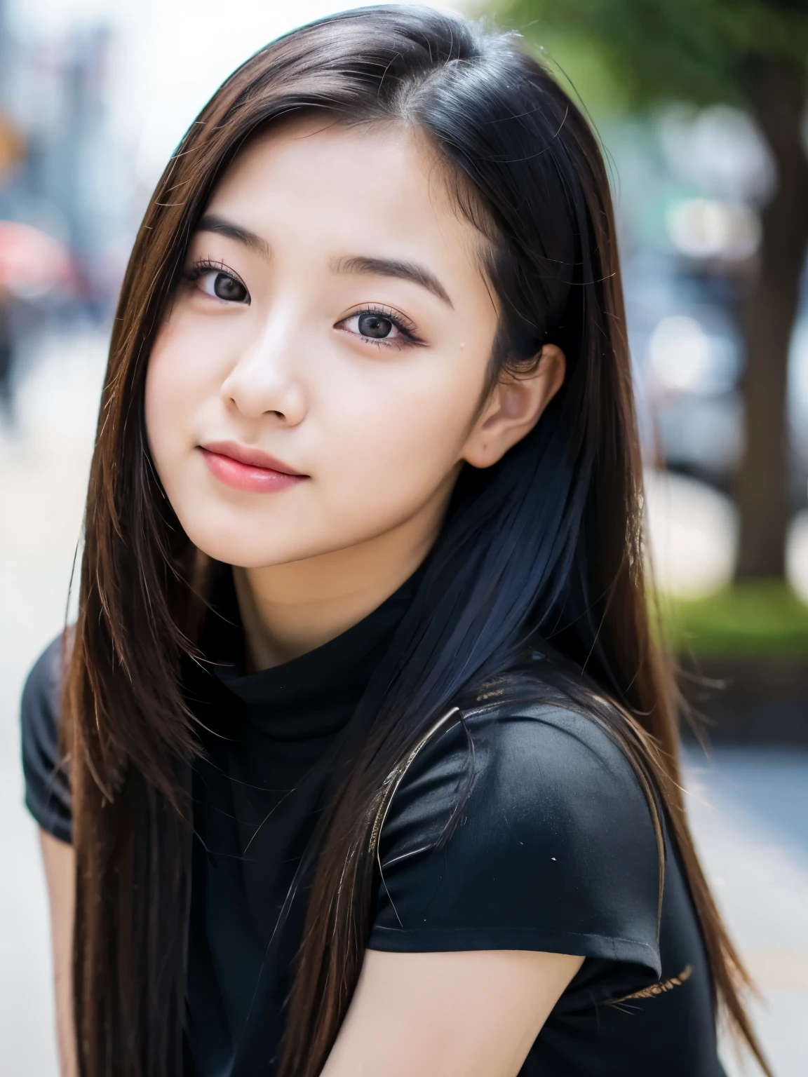arafed asian woman with long hair and black shirt posing for a picture, chiho, 🤤 girl portrait, a young asian woman, young adorable korean face, young cute wan asian face, korean girl, portrait of female korean idol, young asian girl, detailed face of a asian girl, south east asian with round face, close up portrait photo
