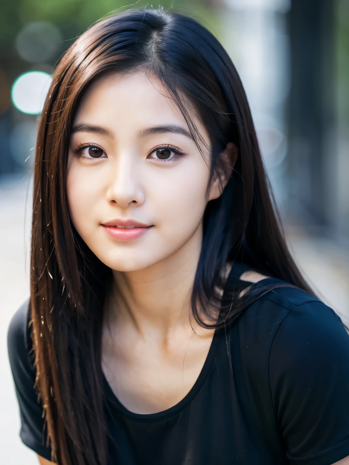 arafed asian woman with long hair and black shirt posing for a picture, chiho, 🤤 girl portrait, a young asian woman, young adorable korean face, young cute wan asian face, korean girl, portrait of female korean idol, young asian girl, detailed face of a asian girl, south east asian with round face, close up portrait photo