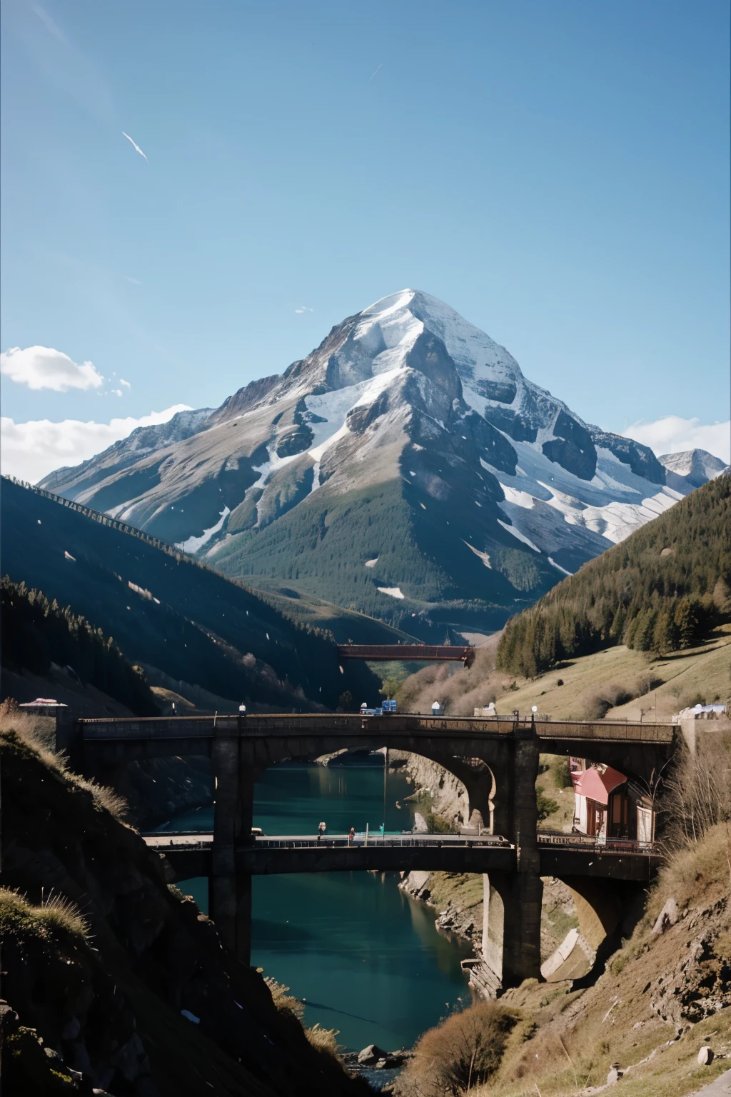 Mountain with several bridges 