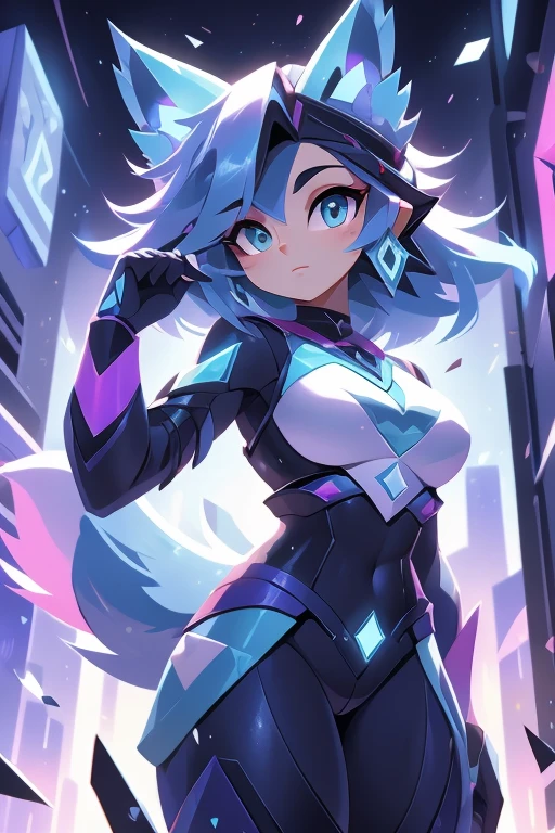 spiritual Blue fire fluffy fox girl,1 garota, olhos brilhantes perfeitos e bem desenhados,  seios naturais, Corpo fino, lindo e delicado rosto fofo,  pele detalhada, pele realista, rosto humano, Medium length hair, cabelo volumoso,super high resolution, 8K, Best quality parameters, pulseiras, extremamente detalhado grosso apertado ,pastel brilhante ((dark azul, (azul:0.4), prata:1.3), (rosa, roxo:0.75)) ornamentado , decote, umbigo, jovem, pequena fera,  ultra detalhado, Fotorrealista, super high resolution, mais detalhes, City and buildings behind a window, futurista, ciberpunk, magical technologies,  16k, HDR, RTX, Rastreamento de raio, radiosidade, Anisotropic filtering, underground dispersal, metallic reflections, detalhado, realista, Arte digital altamente detalhada em 4k, extremely detailed CG unity 8K wallpaper, vibrant cors, (Pose sedutora:1.6)
