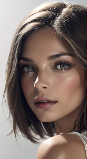 8K uhd、RAWphotograph、Model photo shoot、 European race、(masterpiece、highest quality、Photorealistic、High resolution、photograph:1.3)、Close-up、Focusing、Hot Model、slim、30 year old mature woman、Small face、No makeup、Short Hair、Dark Brown Hair、Fine beautiful eyes、Real Skin、(perfect body)、Sexy hot face、Erotic、Sexual gaze、slim、Sweat top、Detailed beautiful eyes、Glossy lips、Small breasts、Small breasts、Bust B cup、((Bright light、Dynamic lighting、Real、超Real、 realism、Realistic details、Cool beauty、Cool pose、Background gray、Plain grey background, super busty, medium breasts, puffy nipples, natural tits, soft pink areolas 