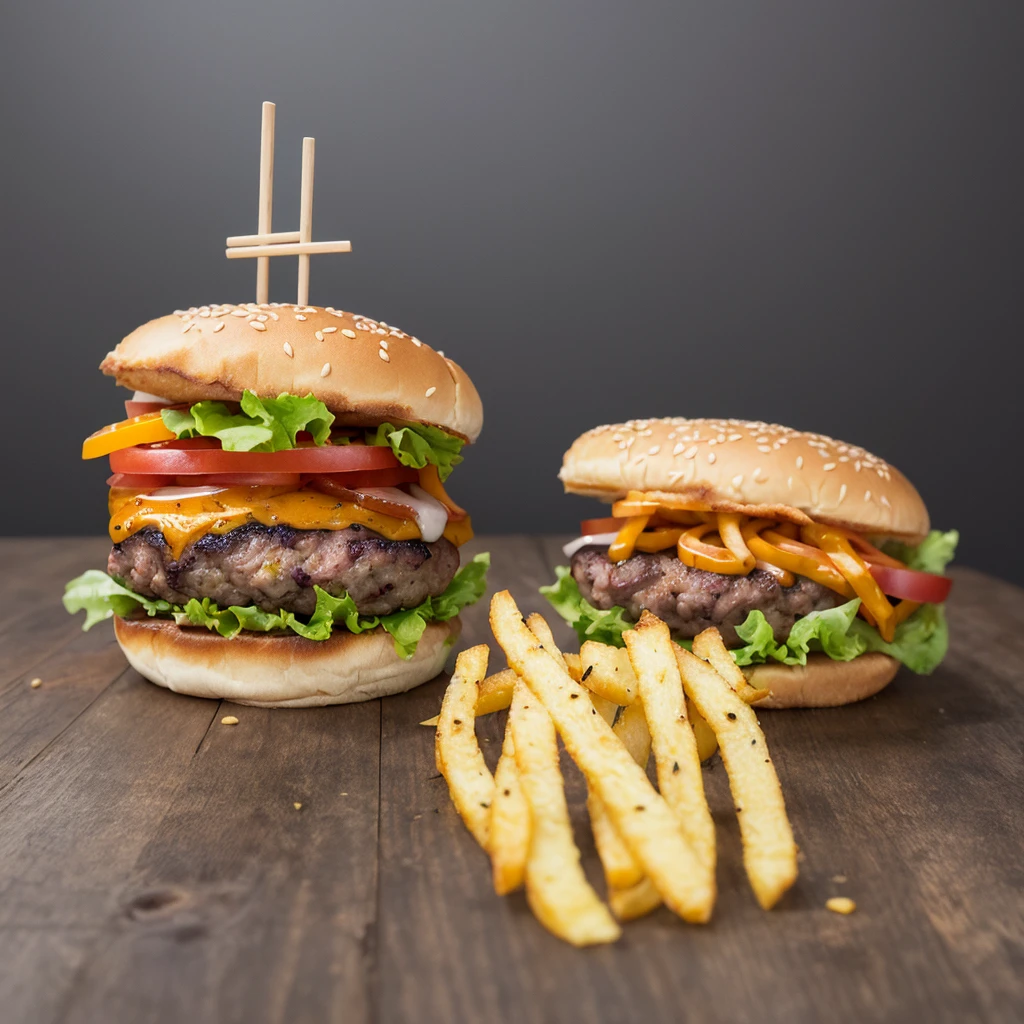 create a super realistic image of a burger, estilo fotografia de alta qualidade, pronto para comer, with the black background highlighting the burger.