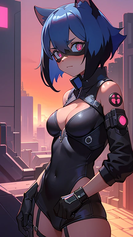 cyberpunk, portrait, Schwarz , Rot neon eyes, (sonnenaufgang:1.4), Street,fototealistisch, ?????, shows ?????? and ???????, keine kleidung, gaping ?????, ???????????