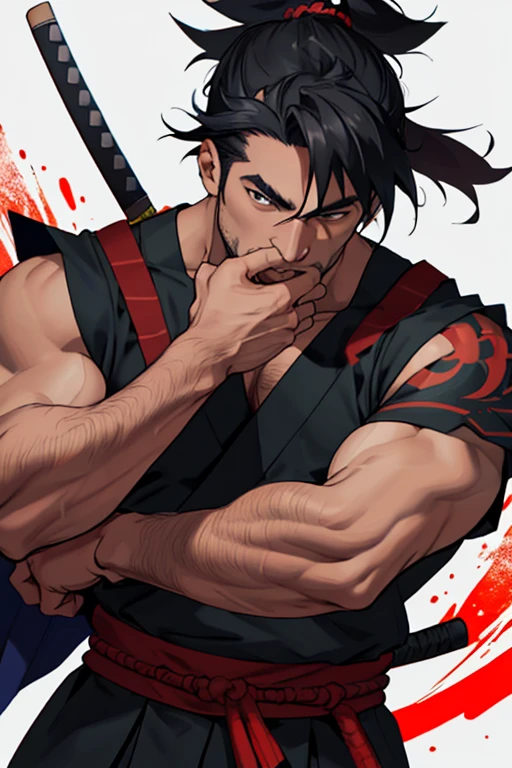 Samurai extremante irritado lutando contra as trevas