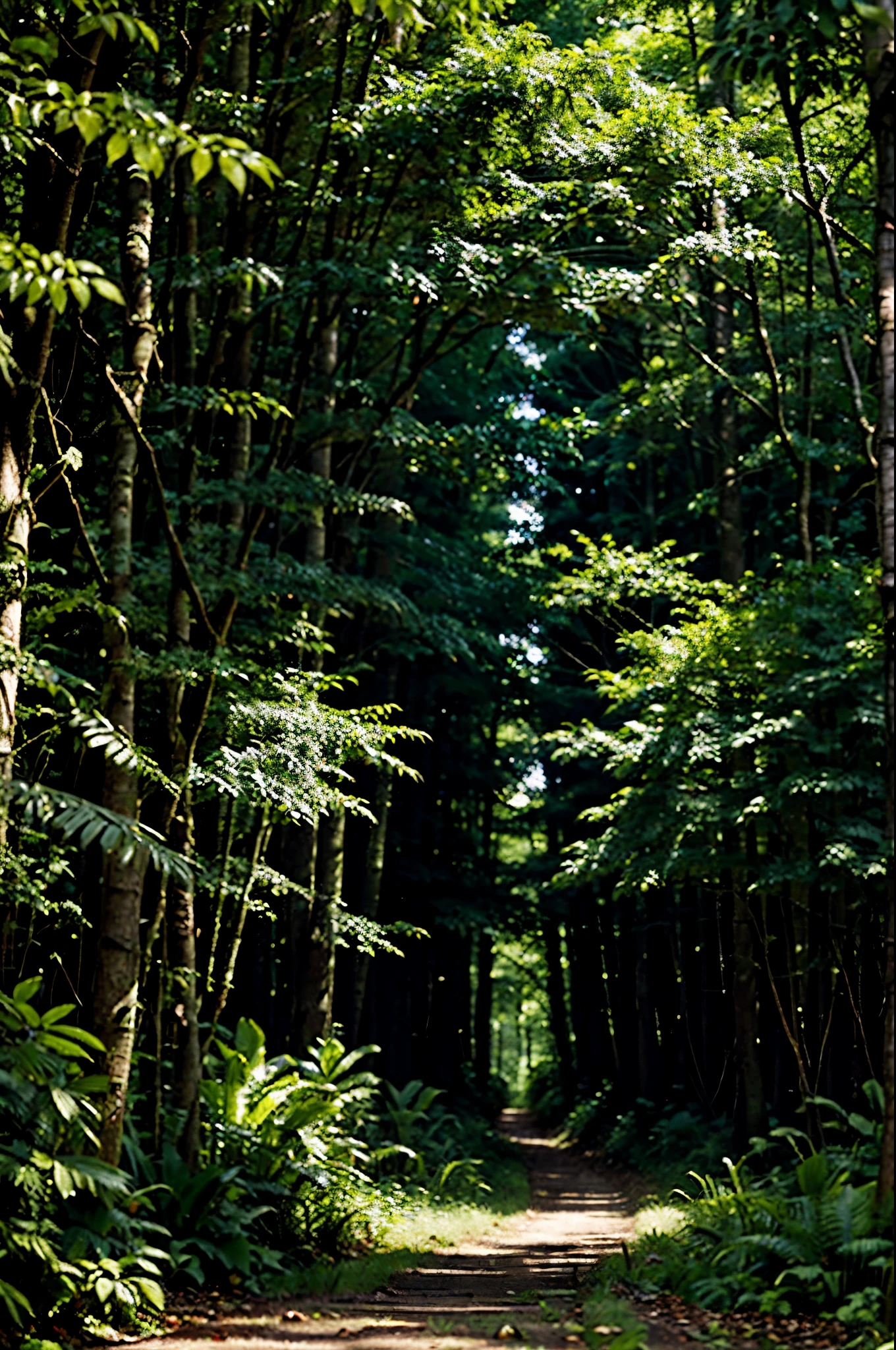 /imagine A dense, lush green forest with tall trees and thick underbrush. Various animals can be seen hiding among the foliage, looking fearful. The atmosphere is tense and mysterious, -- ar 3:2