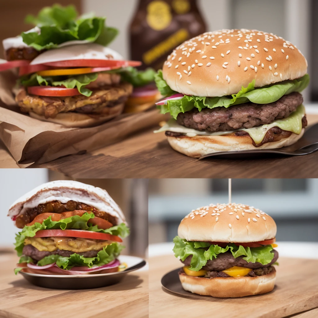 um close de Hamburger ,juicy lanche, fotografia de comida de alta qualidade, Hamburger, Easy, (ultra realistic, realista e coerente, arte mista, fotografia profissional de comida, pronto para comer, an ultra realistic, parece realista, um hiper-realista, very muito realista, incrivelmente realista, Hamburger, Comercial de alimentos 4k, muito realista