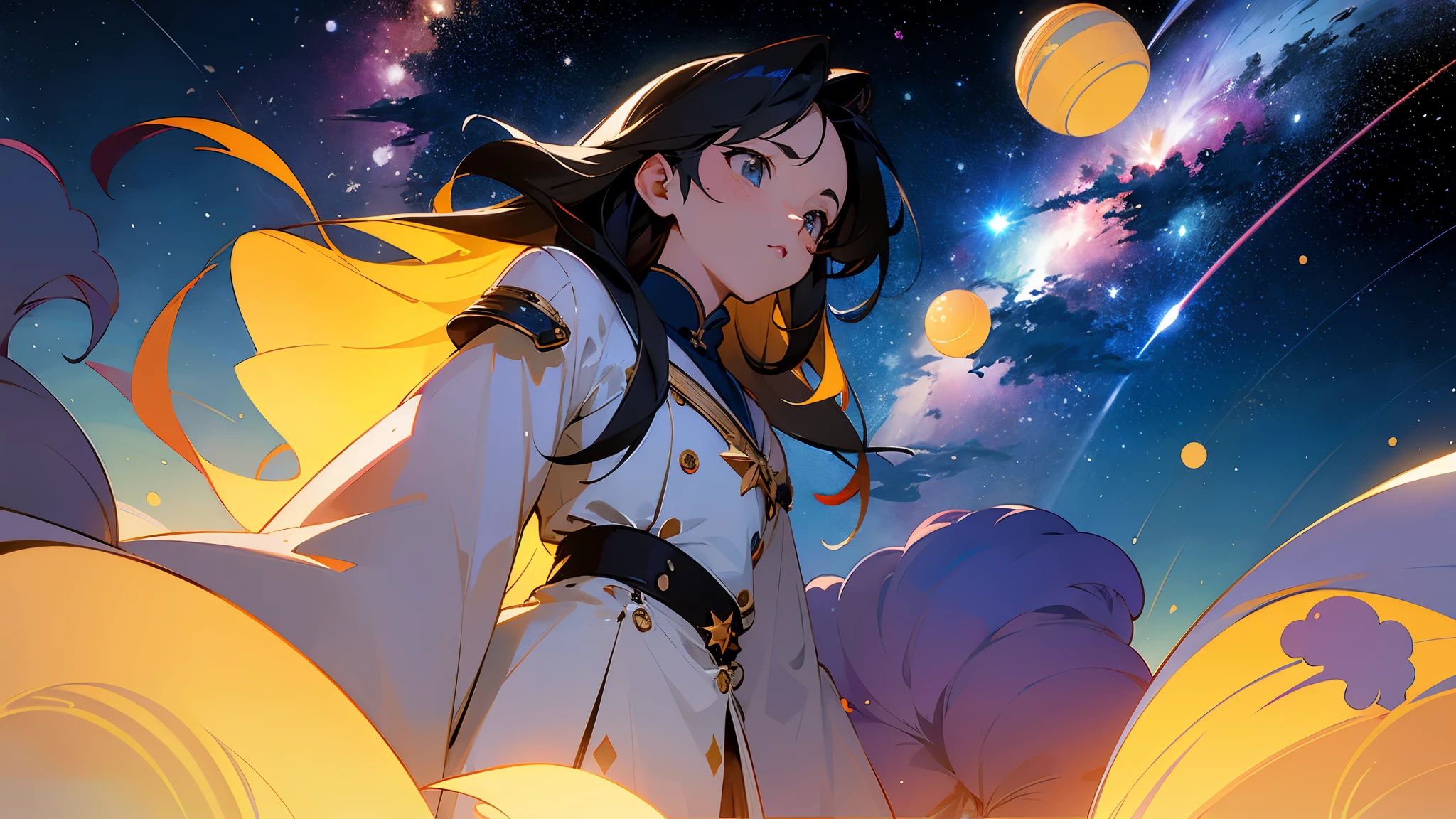 (masterpiece、Best Quality: 1.2)、Provocative composition、Low - Angle、From below、Look Up、Cinematic Anime、universe、universe、milky way、Cosmos、惑star、star、universe飛行士、whole body、Super detailed、Beautiful Face、Fine grain、Anime clips of three girls floating in great detail、Correct Anatomy、Incredible Absades