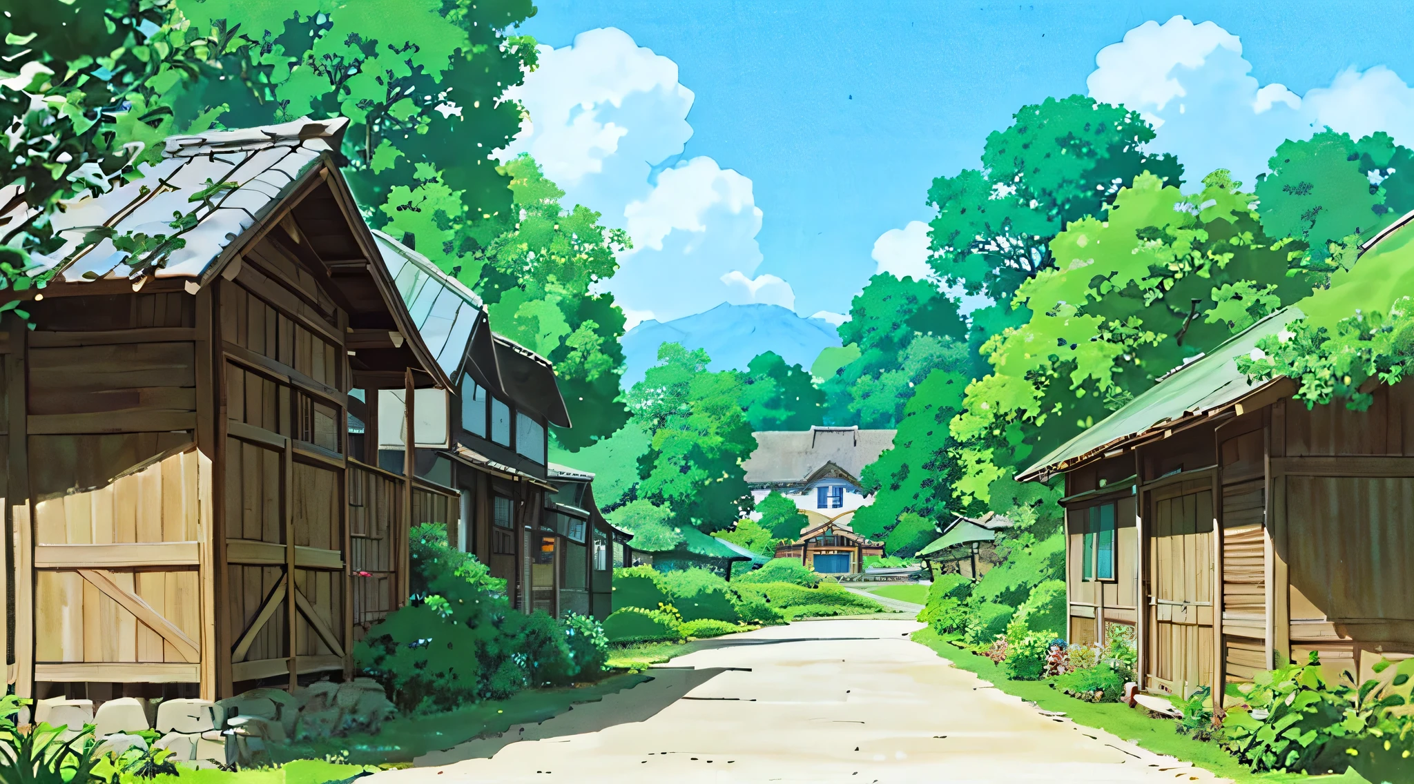 (((best quality))))、Residential Roads、anime country、Anime Background Art、Anime Landscape、ソフトStudio Ghibli concept art、Beautiful Anime Landscapes、Concept art for the animation set、Studio Ghibli concept art、Studio Ghibli Environment、Anime Landscape、Beautiful anime scene、Gribley Shinkai Studio、View of Ghibli Studio、Cottage Core!!