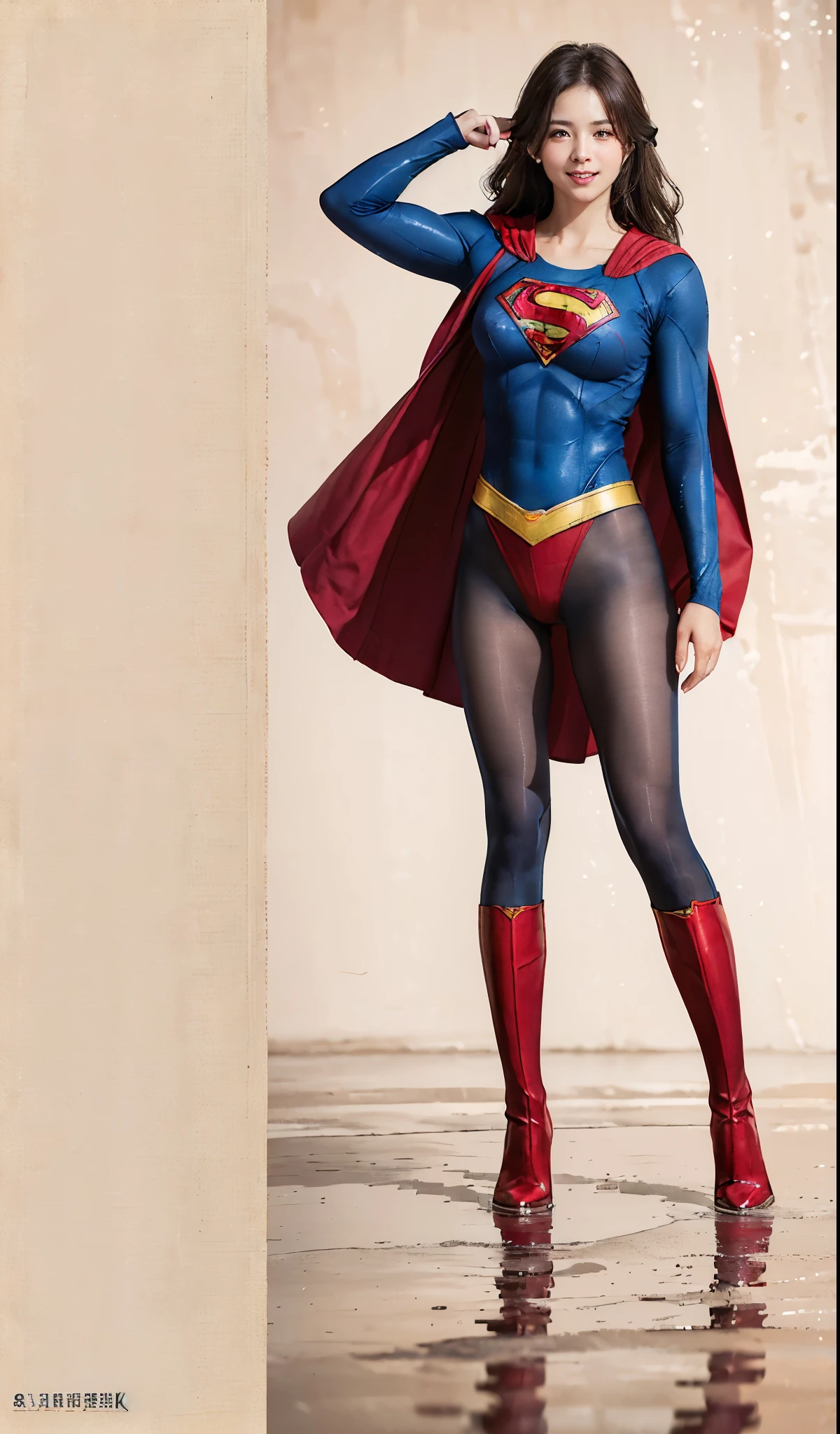 No background、(((Beautiful legs in black tights.)))、(((Legally express the beauty of your smile)))、((((Make the most of your original images)))、(((体にぴったりフィットするSupergirl Costume)))、(((Supergirl Costume)))、(((Beautiful hairstyle)))、(((She is winking cutely.)))、(((Please wear black tights....、Wear red boots)))、((Best image quality、8k))、((highest quality、8k、masterpiece:1.3))、(((Preserve background )))、Sharp focus:1.2、Beautiful woman with perfect figure:1.4、Slim Abs:1.2、Wet body:1.5、Highly detailed face and skin texture、8k