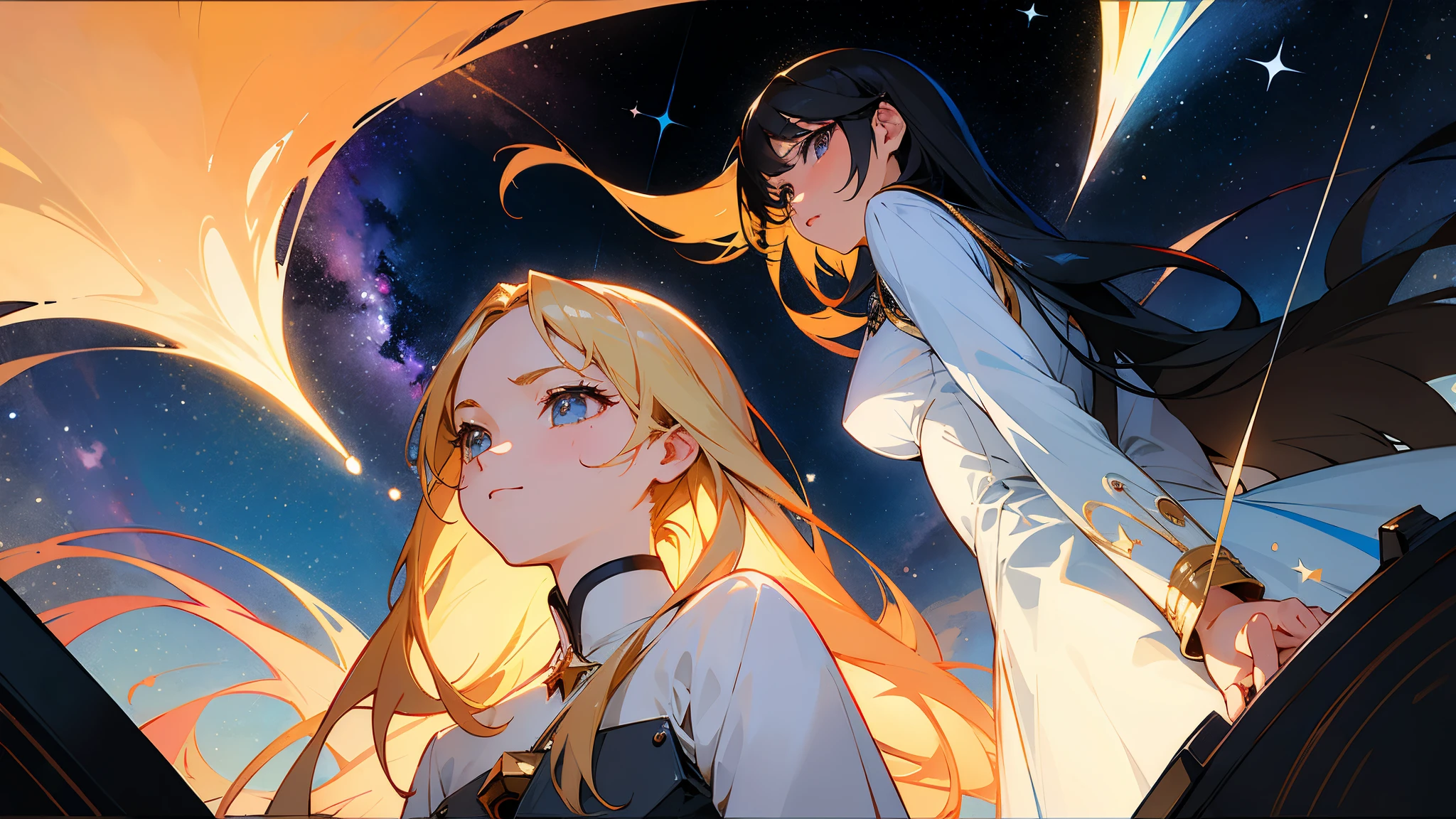 (masterpiece、Best Quality: 1.2)、Provocative composition、Low - Angle、From below、Look Up、Cinematic Anime、universe、universe、milky way、Cosmos、惑star、star、universe飛行士、whole body、Super detailed、Beautiful Face、Fine grain、Anime clips of three girls floating in great detail、Correct Anatomy、Incredible Absades