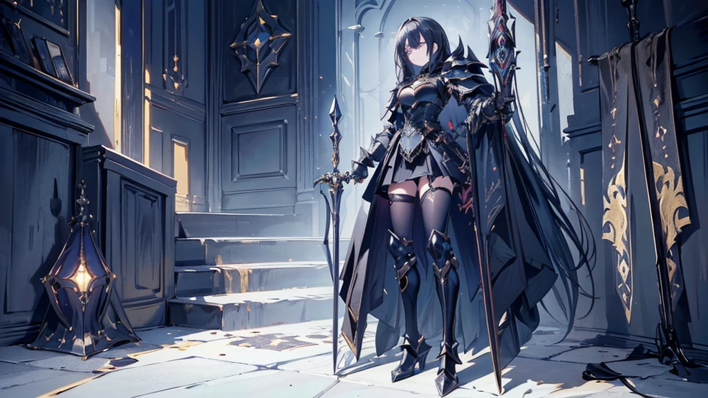 ((masterpiece)),(((best quality))),(character design sheet, same character, front, side, back), illustration, (1girl). Black+Gold clothes, opulent and dark, ((showcase weapon:1.4)), cursed blade, (masterpiece:1.2), (best quality), 4k, ultra-detailed, (Step by step design, layout art:1.5), (gloomy lighting, cursed atmosphere), dark knight, ((cursed gloves)), (((revealing armor:1.3))), dark vambraces, cursed boots, (((full_body_shot:1.4))), --6

